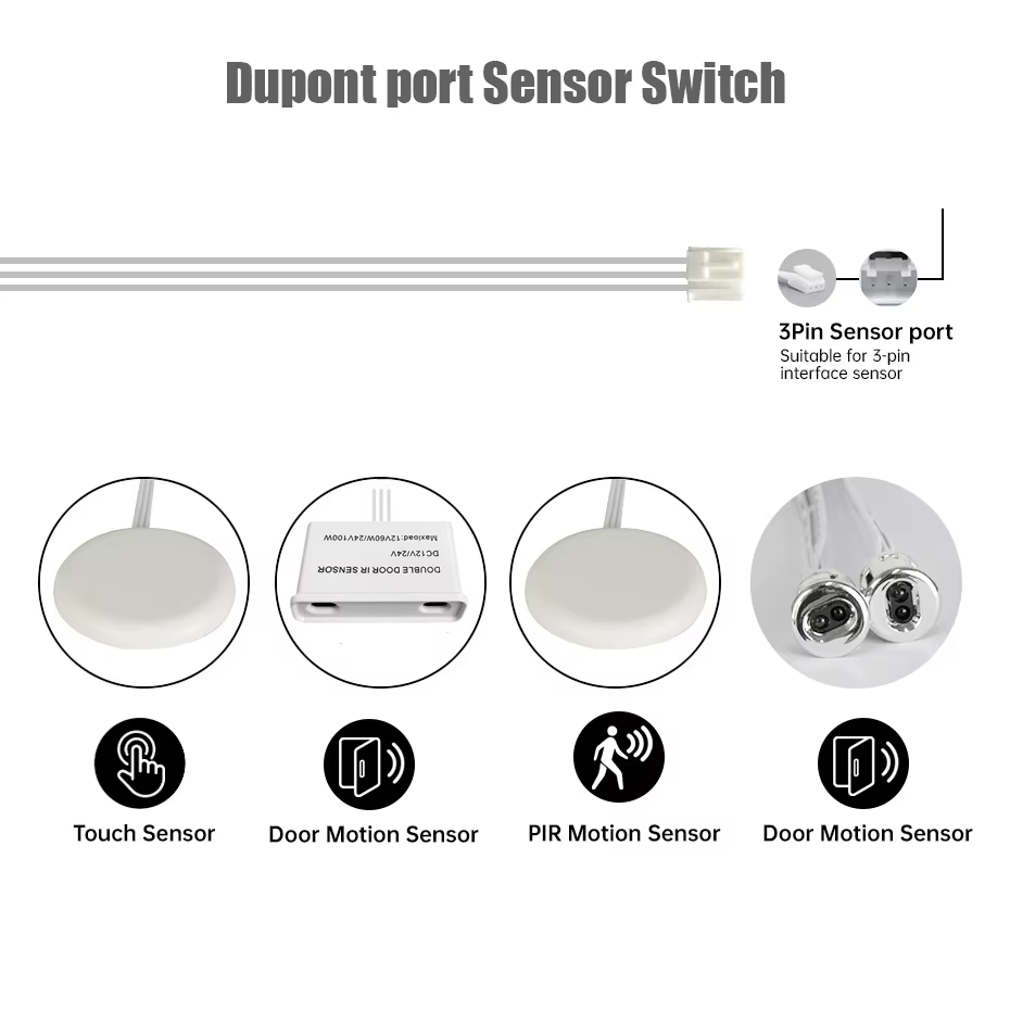 Interrupteur à capteur LED pour armoire DC12-24V, port Dupont, détection tactile/PIR/double porte/mouvement, conception de détection de bois pénétrable 25MM