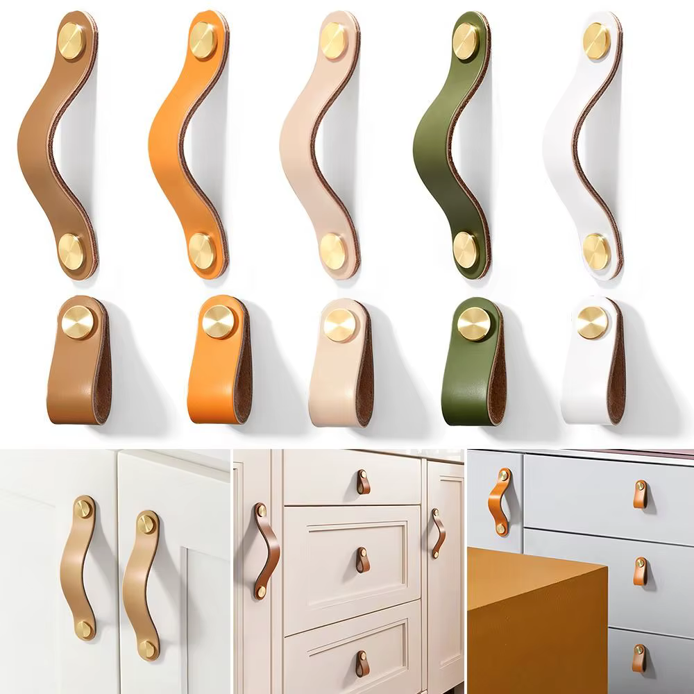 Poignées de porte d'armoire en cuir, poignées de tiroir de garde-robe, poignées de meubles, poignées de placard, 2 pièces