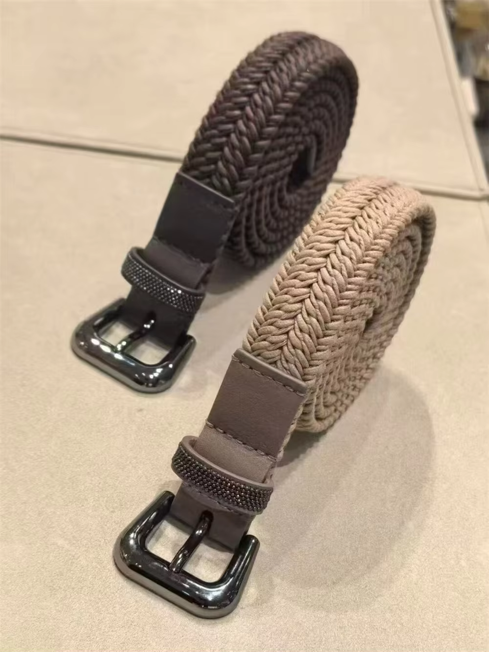 Ceinture tissée perlée pour femme, élégante et polyvalente