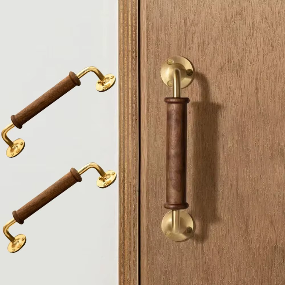 Poignée en bois de noyer massif, poignées de porte Vintage de luxe légères de qualité supérieure, Base en laiton, poignée de meuble de décoration Vintage