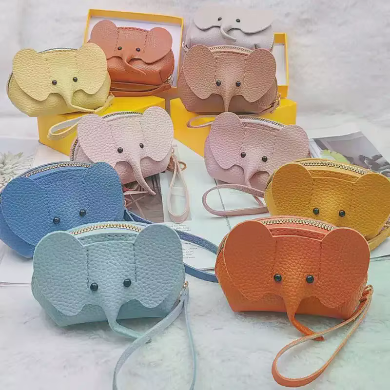 Porte-monnaie éléphant mignon en cuir PU pour femme