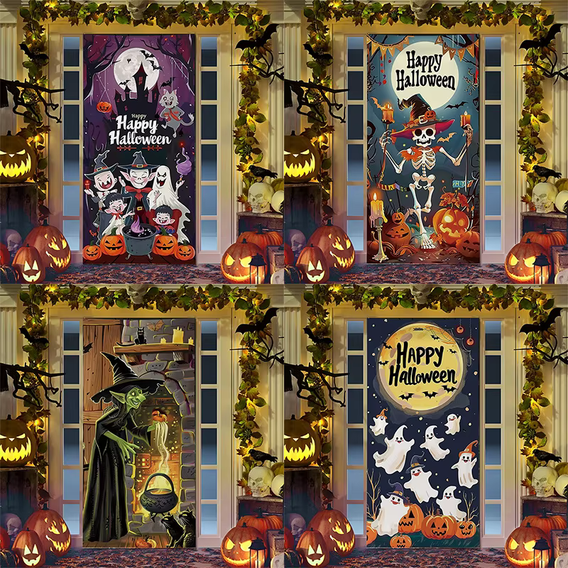 Rideau de Porte de Décoration d'Halloween, Dessin Animé, Fantôme, Citrouille, Renne, pour la Maison