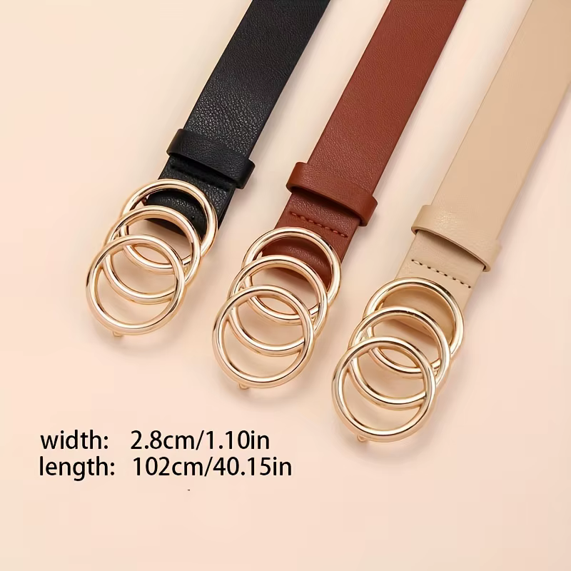 1 pièces doré Triple anneau boucle ceintures Simple couleur unie PU cuir ceinture jean pantalon