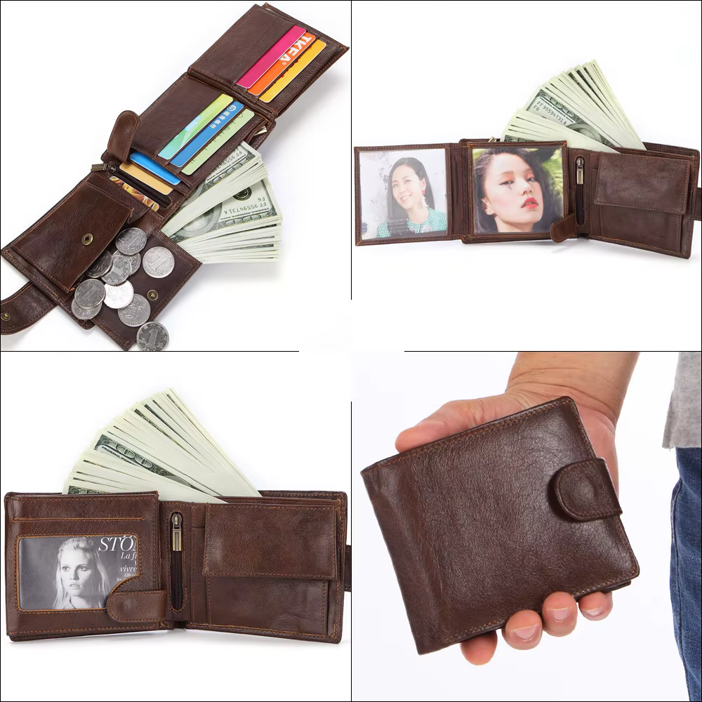 Portefeuille en cuir véritable pour homme