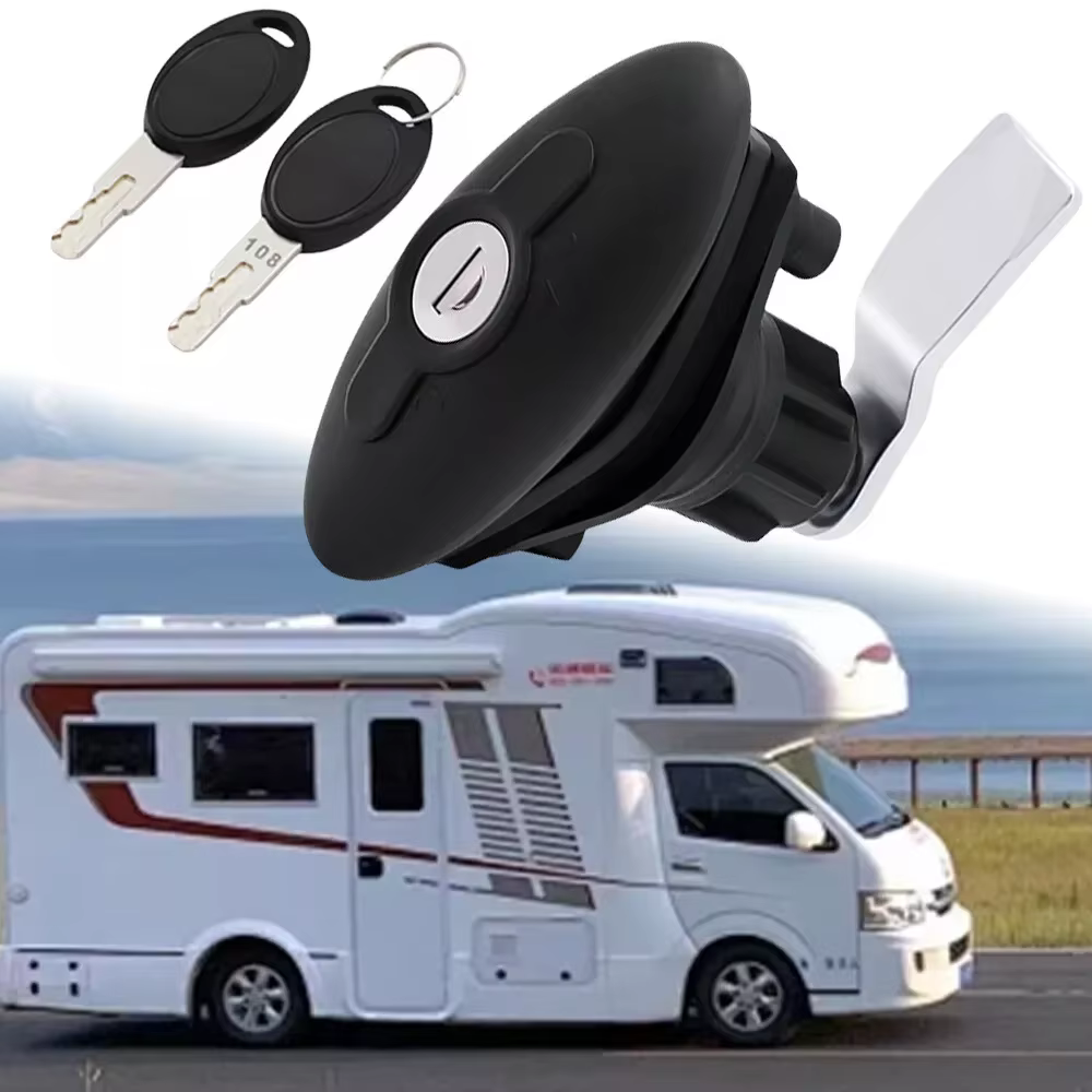 Serrure à poignée en T pour caravane avec 2 clés, serrure de porte de cabine de camping-car, serrure à compression, serrure de porte plate pour bagages, pour caravane et camping-car