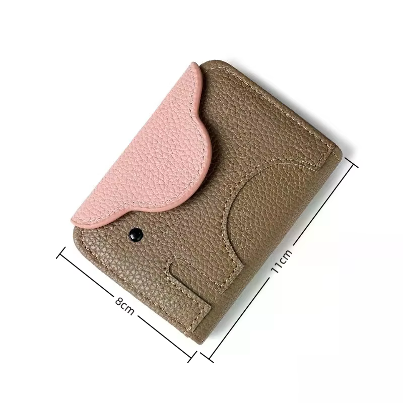 Portefeuille portable en cuir motif éléphant de dessin animé pour femme