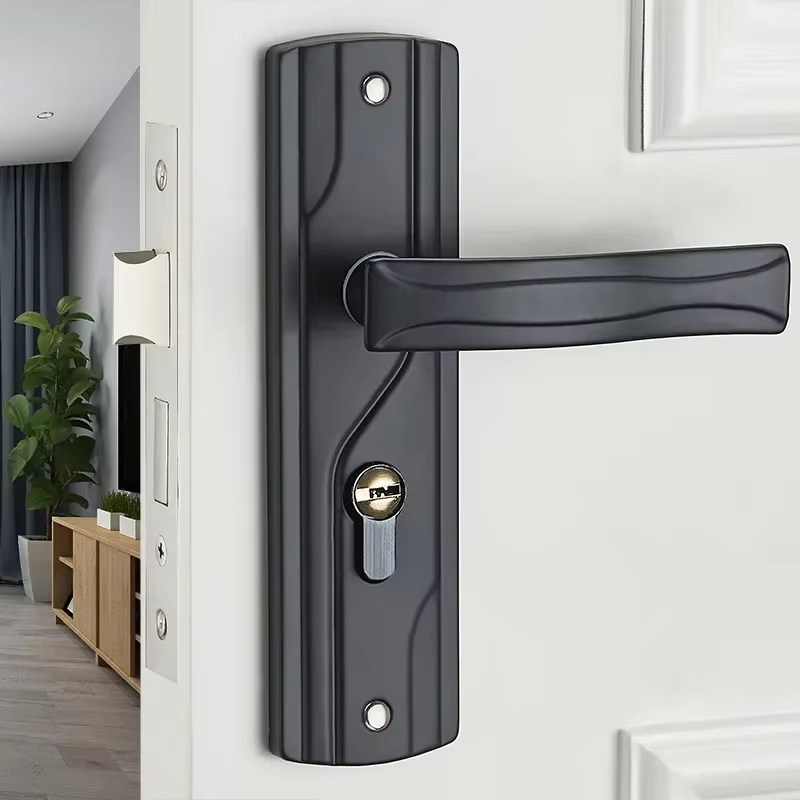 Ensemble de clés de verrouillage de poignée de porte noire, ensemble de chambre à coucher, roulement silencieux, grand bouton noir en acier au manganèse universel pour le salon