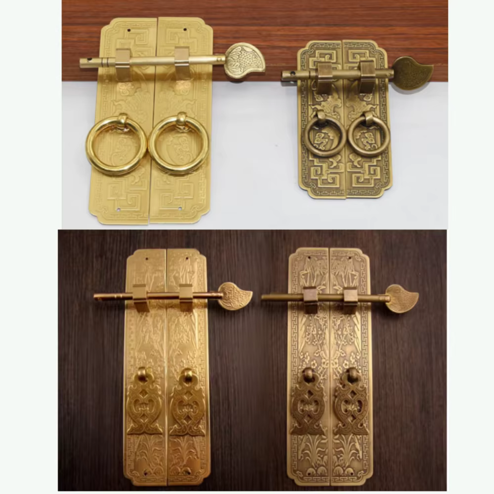 1 ensemble de poignées de porte en cuivre pur, style rétro chinois, pour portails et meubles