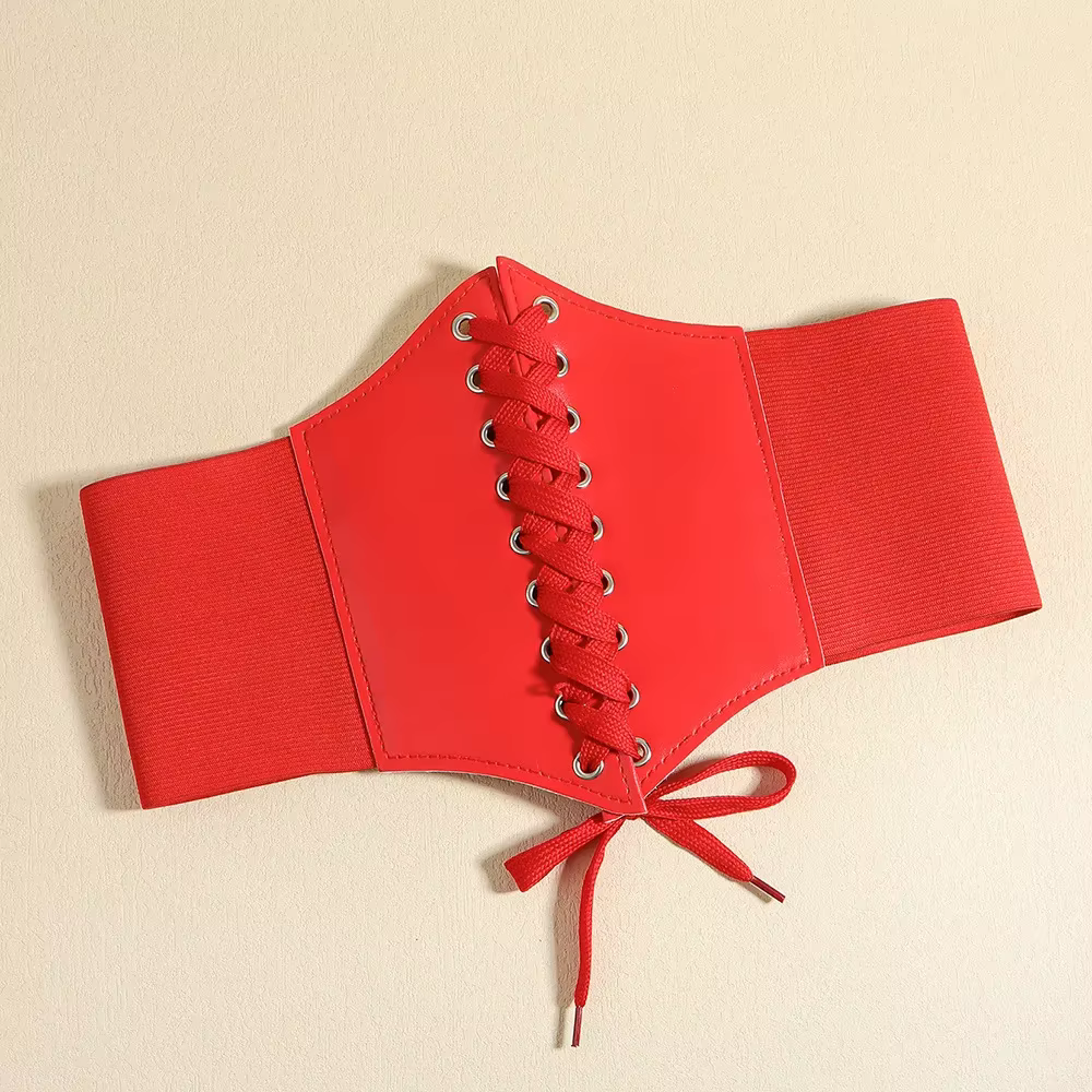 Ceinture en cuir PU pour femmes, taille élastique brodée de fleurs, à lacets, Corset Vintage, large ceinture noire pour filles