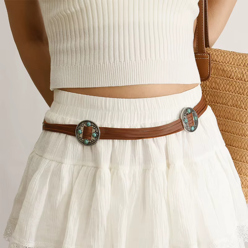 Ceinture en cuir pour femme de style bohème vintage - Accessoire de mode