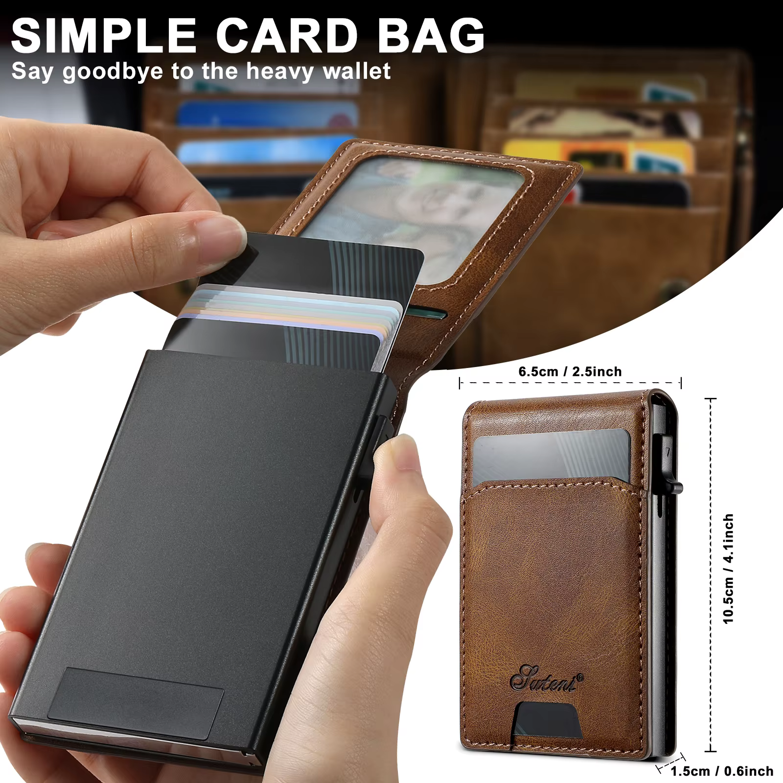 SUTENI portefeuille pour hommes porte-carte magnétique portefeuille support en cuir support pressant le bouton éjecère automatiquement la carte