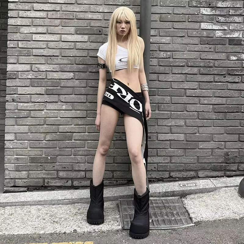 Nouvelle lettre imprimée ceintures noires pour femme Harajuku Streetwear Y2k scène années 2000 Emo accessoire pour
