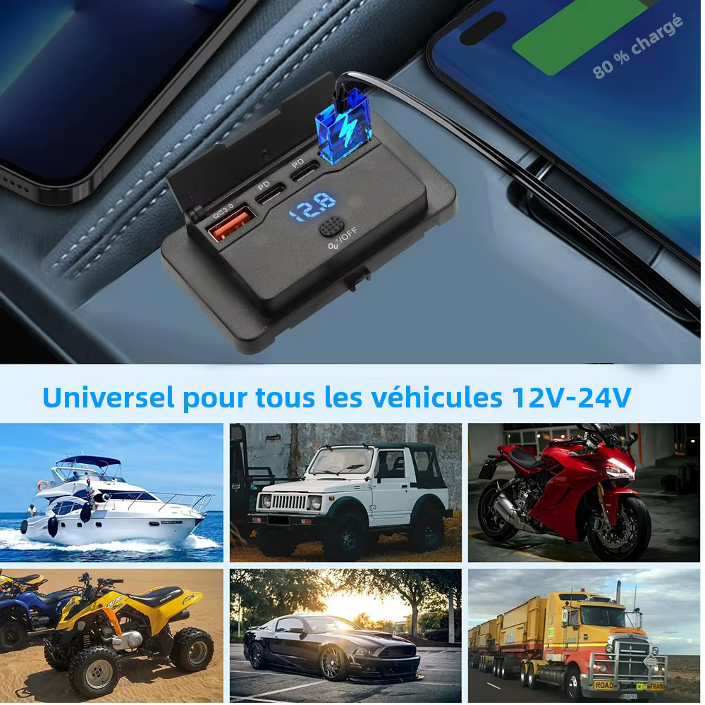 2-4 Ports 12V RV prise USB 108W double USB C 36W et double QC 3.0 18W Port chargeur de voiture prise accessoires pour voiture Bus RV camion