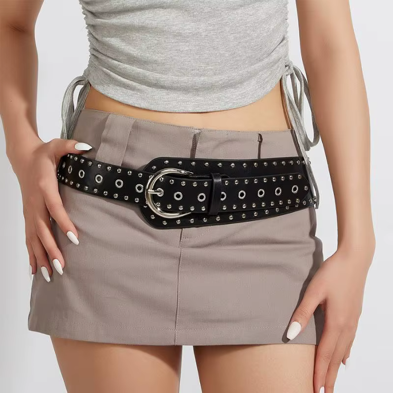 Ceinture noire et marron cloutée de rivets pour femme