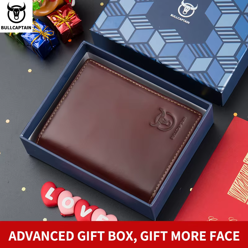 Bullcaptain-Portefeuille en cuir de grande capacité pour homme, mini porte-cartes de crédit compact, portefeuille cadeau pour homme, portefeuille RFID