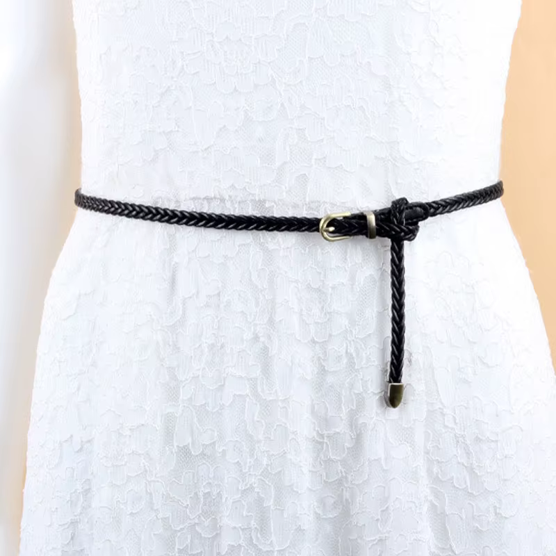 Ceinture fine tressée en cuir pour femme