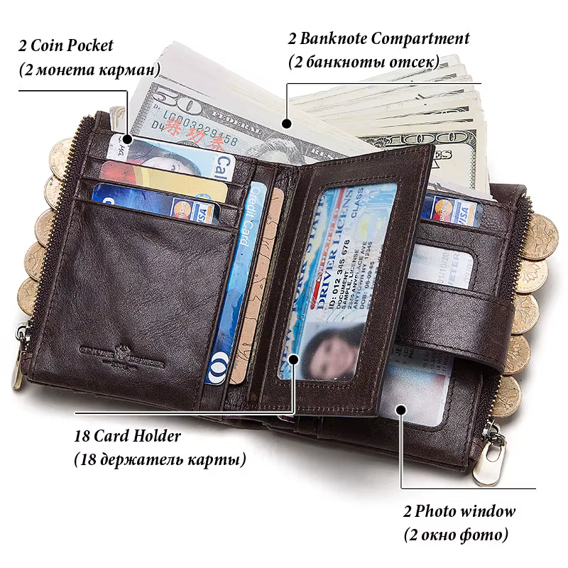 Portefeuille décontracté en cuir véritable pour homme