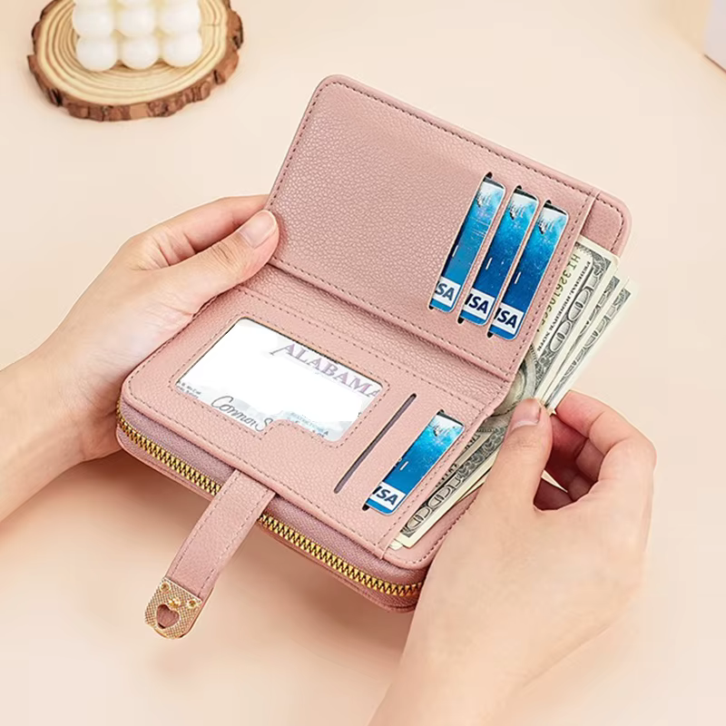 Portefeuille femme avec poche à monnaie zippée sacs à main en cuir PU pour femmes portefeuilles