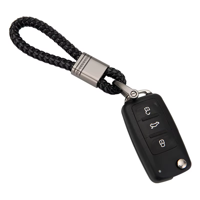 Porte-clés de voiture en cuir tissé à la main