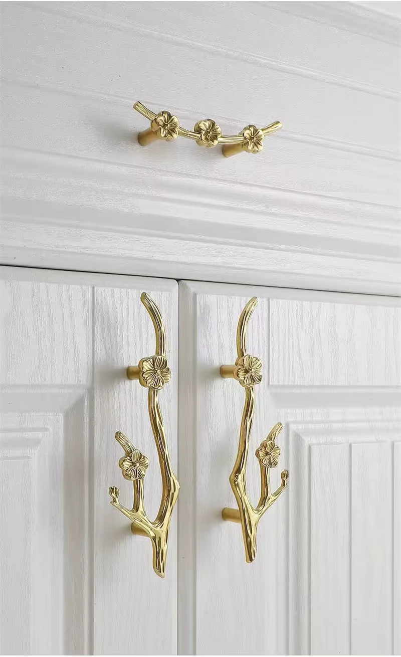 Poignée de meuble en cuivre complet, bouton de porte doré, style français Floras, armoire Chi Board, poignées de porte d'armoire, bricolage à la maison