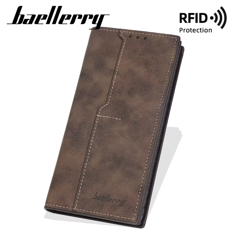 Portefeuille long de luxe Baellerry pour homme en cuir PU