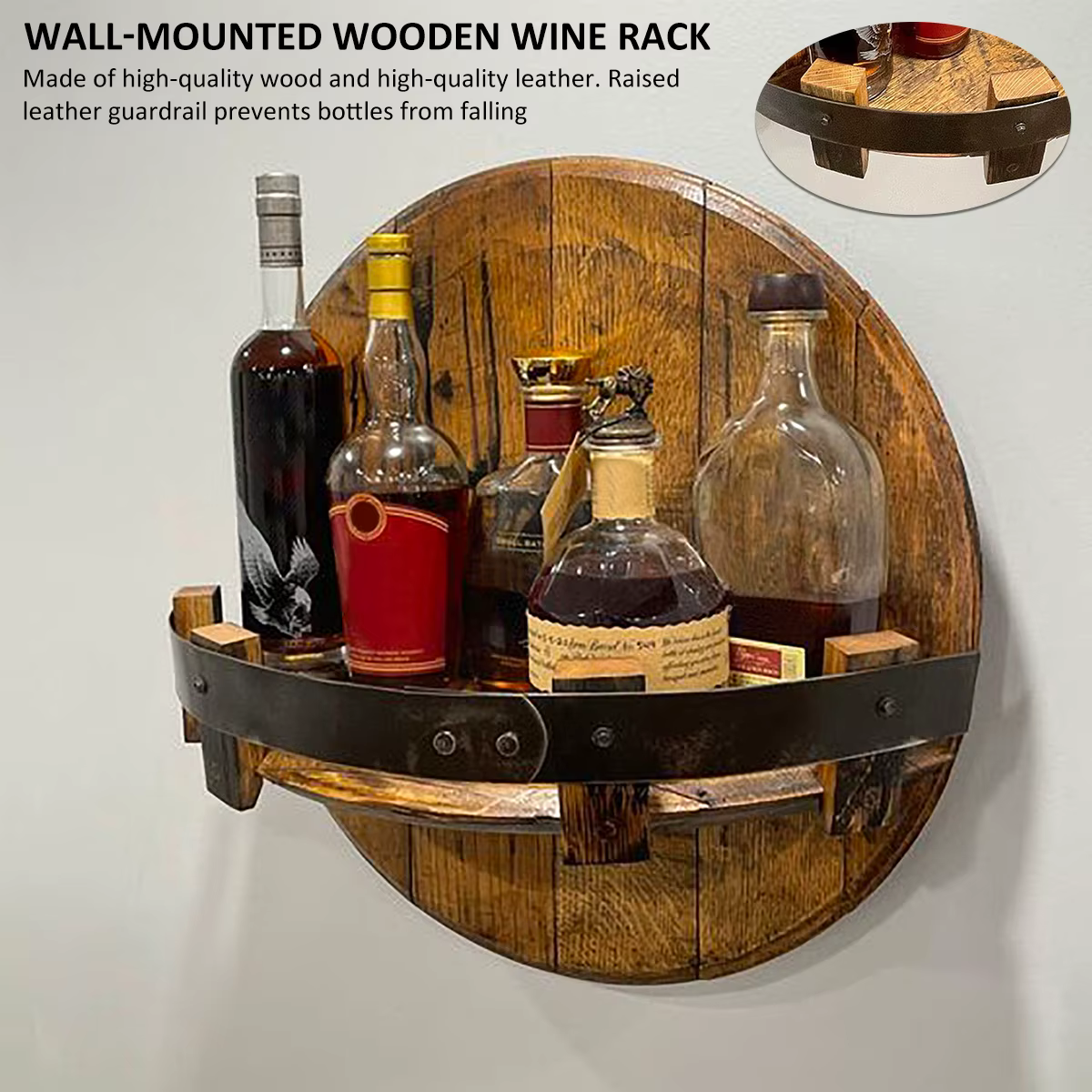 Porte-Bouteille de Vin Mural en Bois, Étagères Murales Flottantes Vintage Bourbon T1