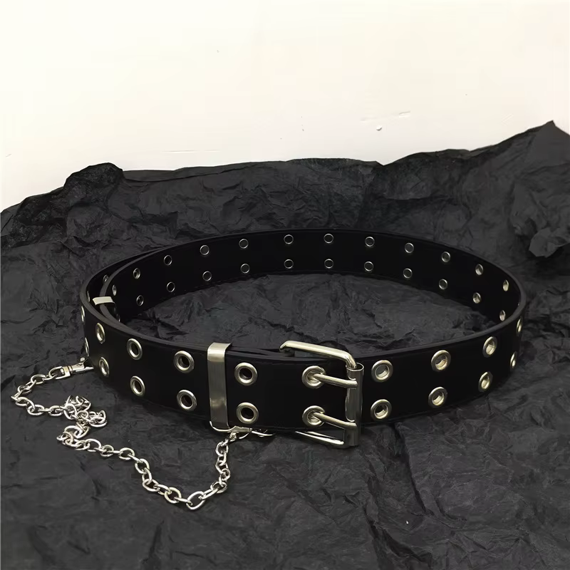 Ceinture gothique à Double anneau avec chaîne, ceinture en jean unisexe, boucle ardillon Punk, ceinture décorative, loisirs en alliage pour femmes, Double trou