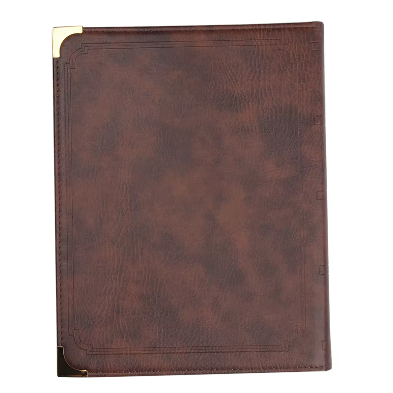 Porte-menu en cuir PU durable pour restaurant, optique A4, dossier d'affichage de cartes de poche, vin noir et marron, 7 feuilles