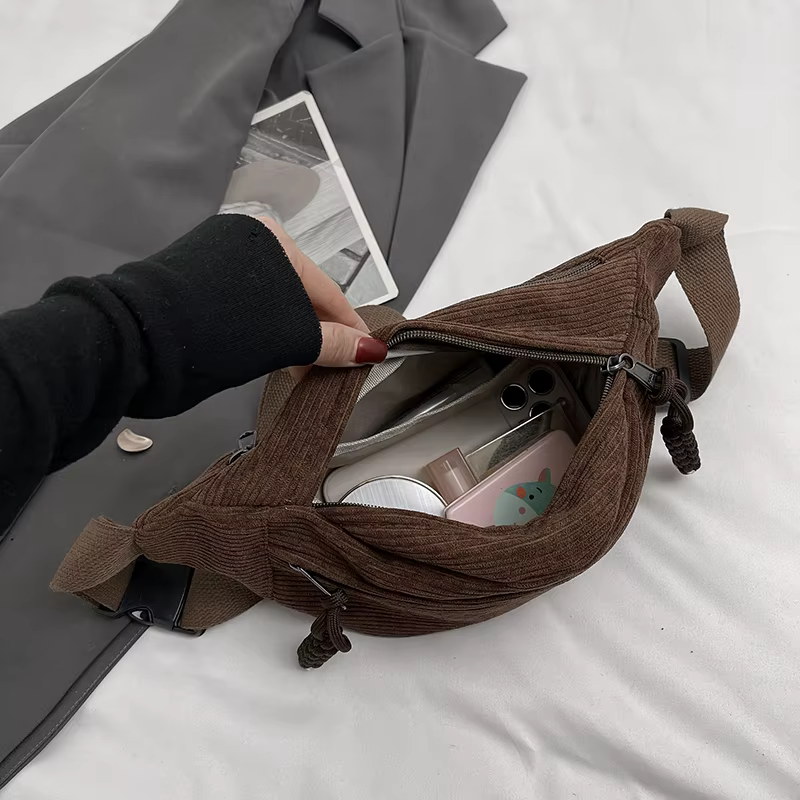 Sacs de ceinture en velours côtelé décontractés pour femmes