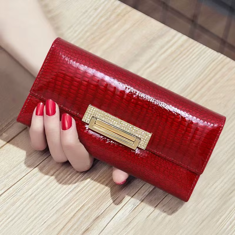 Portefeuille en cuir véritable motif Alligator pour femme