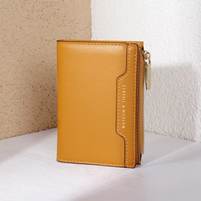 Portefeuille en cuir PU avec fermeture éclair solide pour femme