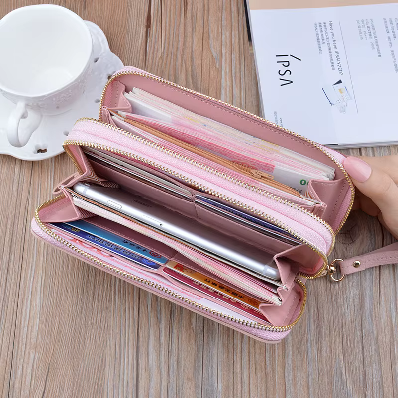 Kawaii – grand portefeuille rose en cuir pour femmes