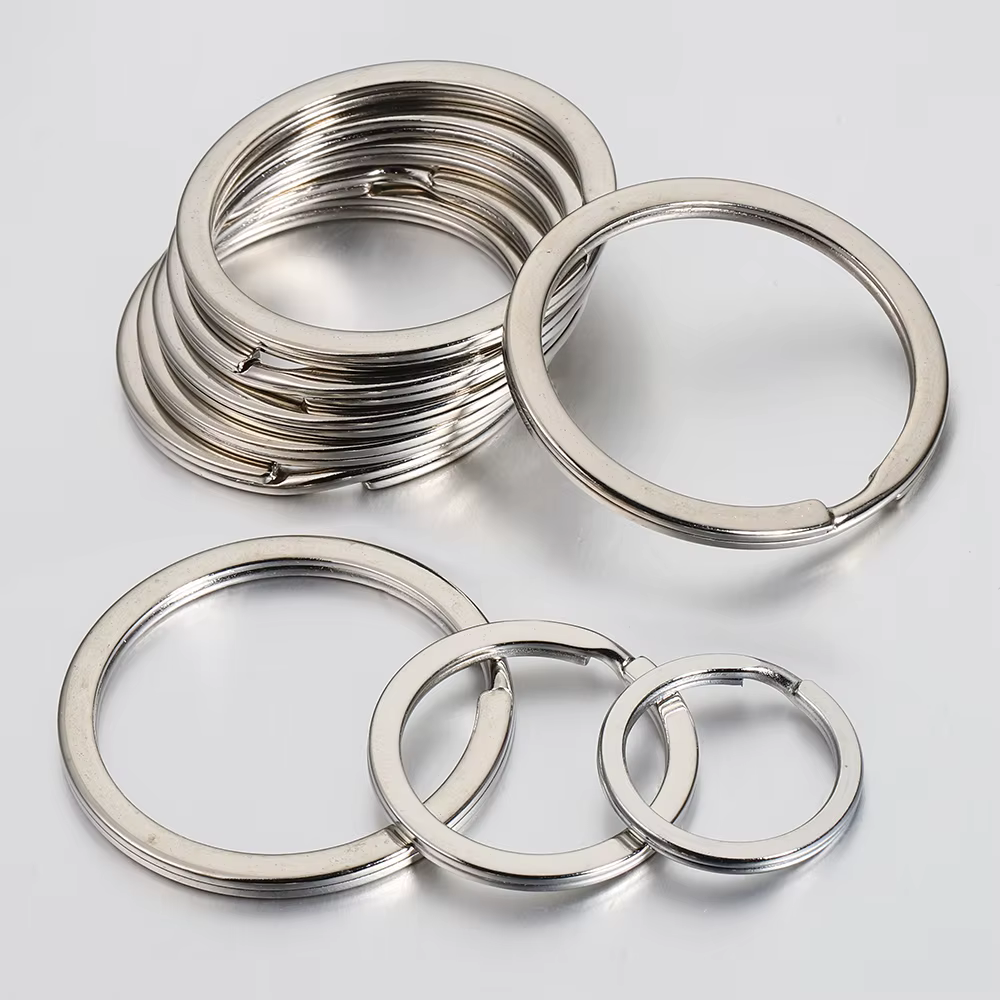 Porte-clés en métal, 15-50mm, ligne plate ronde, anneaux fendus, pour bricolage, pendentif, accessoires de fabrication de bijoux, 20 pièces/lot