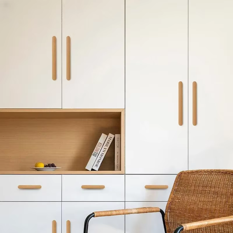 Poignées de porte de placard longues en bois, style moderne et minimaliste, finition noyer, pour cuisine, armoire, tiroir, meuble à chaussures, quincaillerie de mobilier