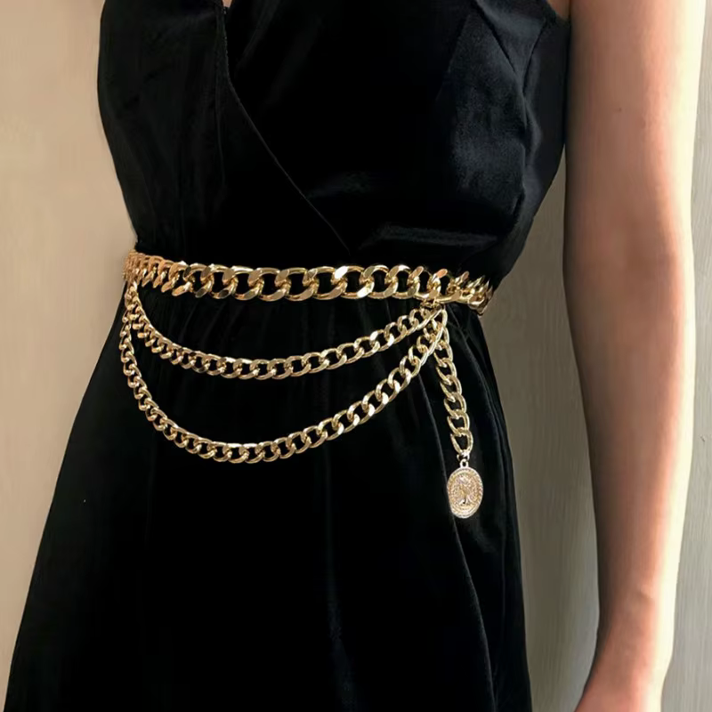 Gland or chaîne ceinture pour femmes robes marque de créateur de luxe Punk frange argent taille ceintures femme métal