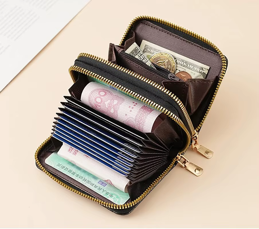Portefeuille double fermeture éclair en cuir PU blanc pour femme