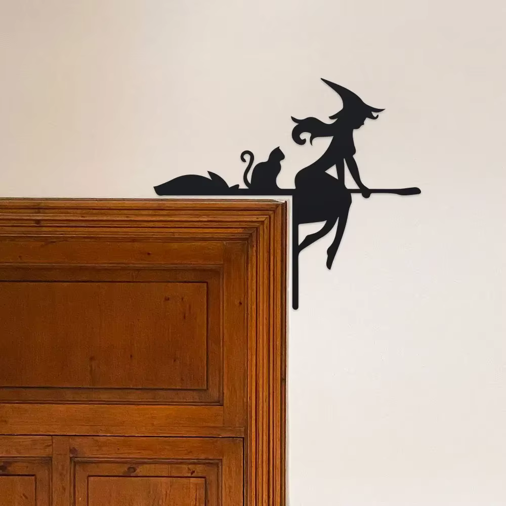 Ensemble de décorations pour cadre de porte d'Halloween – Silhouettes en fer forgé avec toiles d'araignées – Décoration festive en métal pour l'angle du haut de la porte