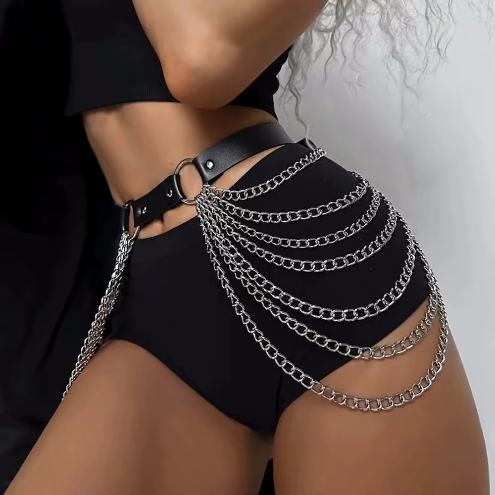 Ceinture gothique Punk en cuir PU noir avec frange
