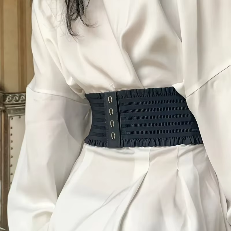 Ceinture corset chic noire à lacets - Ceinture élastique large pour femme | Parfait pour les fêtes et les sorties décontractées