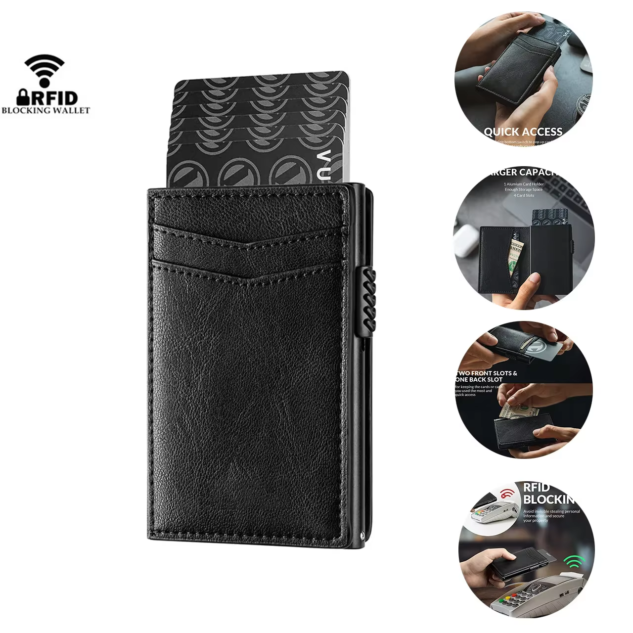 Porte-cartes en métal à ouverture latérale pour homme