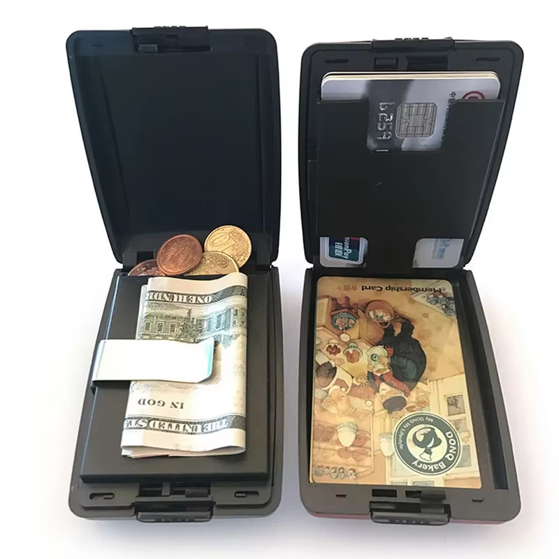 Portefeuille rigide antivol en aluminium et plastique avec protection RFID pour cartes bancaires