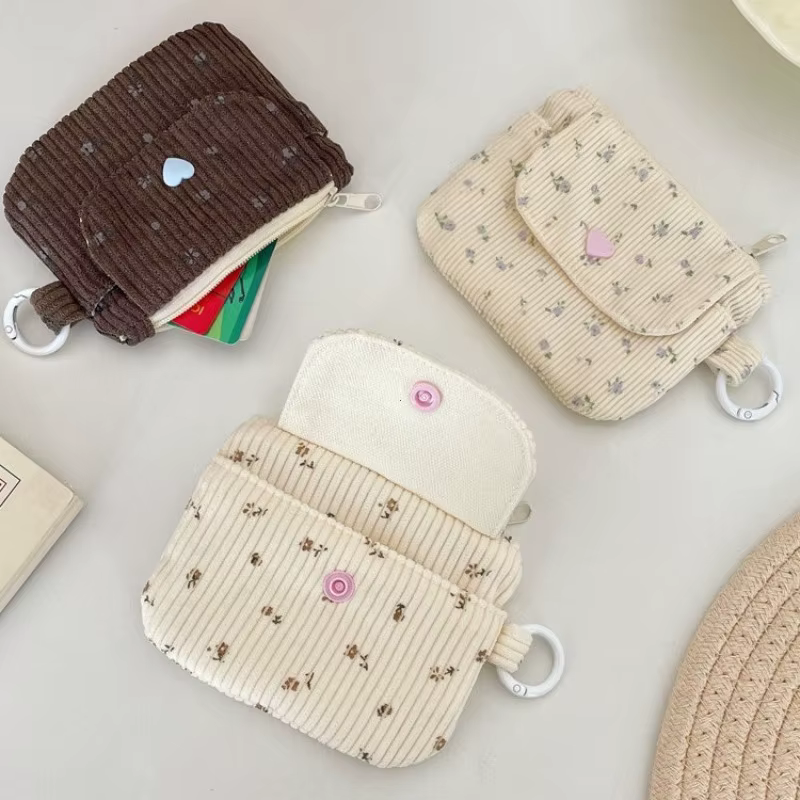 Sac à cartes imprimé en velours côtelé, porte-monnaie à fermeture éclair avec porte-clés, mignon pour enfants, petit portefeuille à fermeture éclair, porte-carte de crédit, sac d'identité