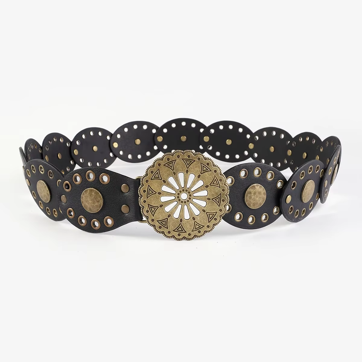 Ceinture large en métal ajouré de style western rétro pour femme