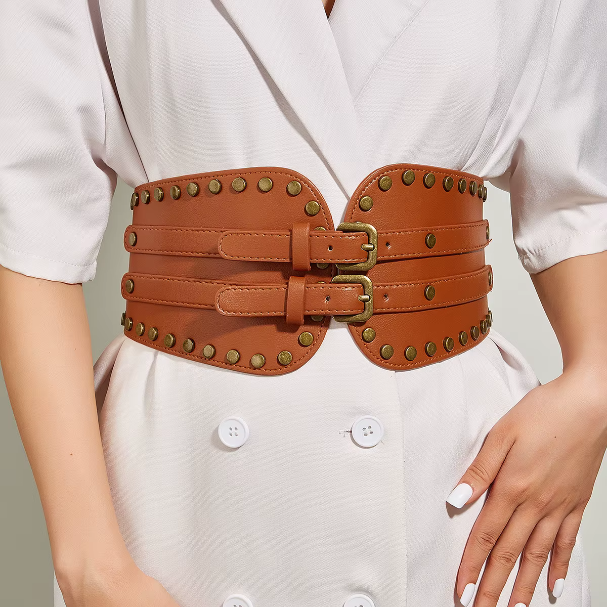 Ceinture en cuir PU à rivets Vintage pour femmes