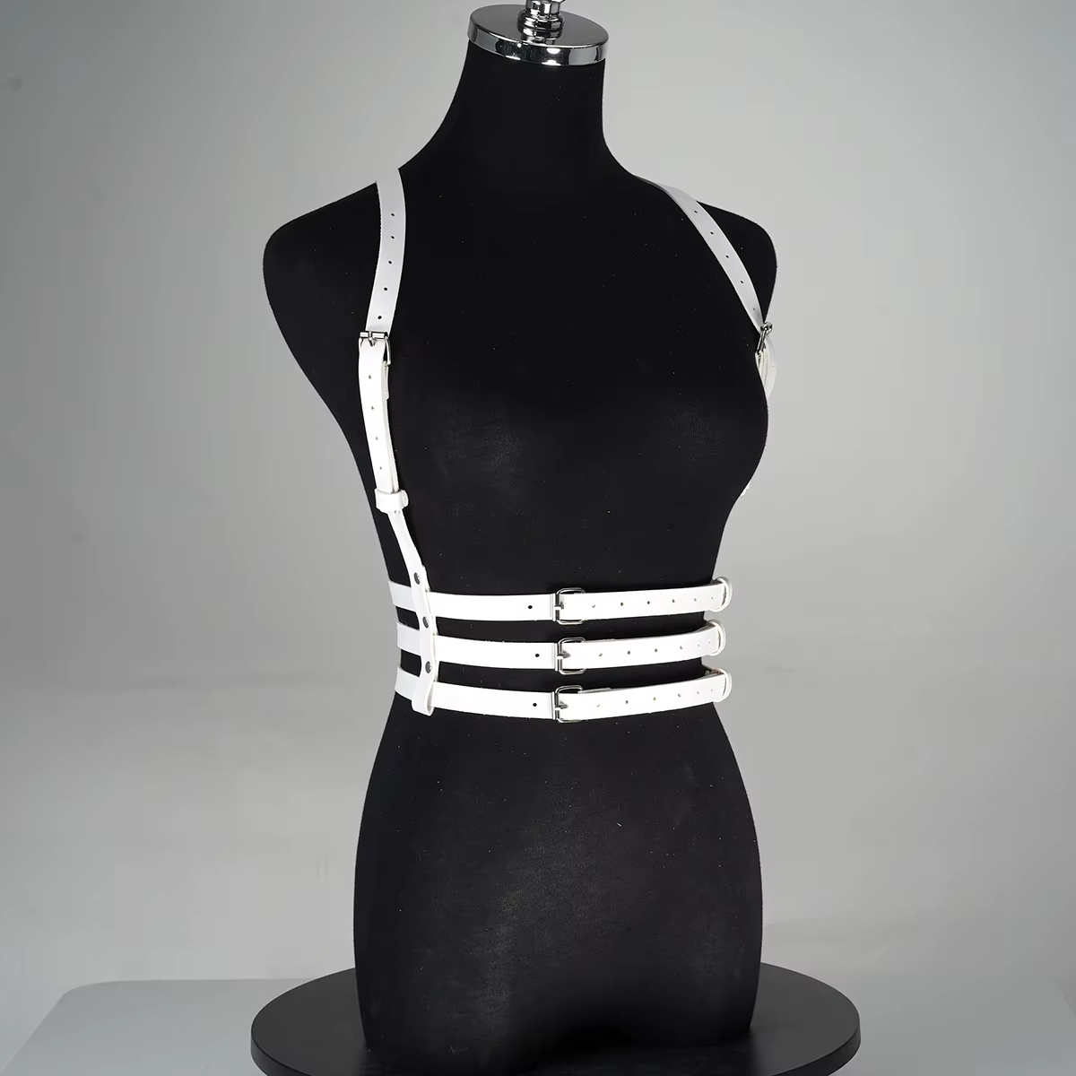Ceinture large blanche pour femme en cuir PU réglable avec boucle