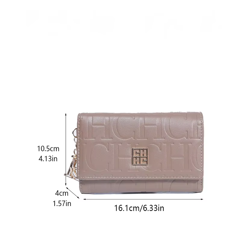 Portefeuille compact CH Fashion Automne/Hiver 2026 Nouveau modèle couleur unie avec lettres en relief
