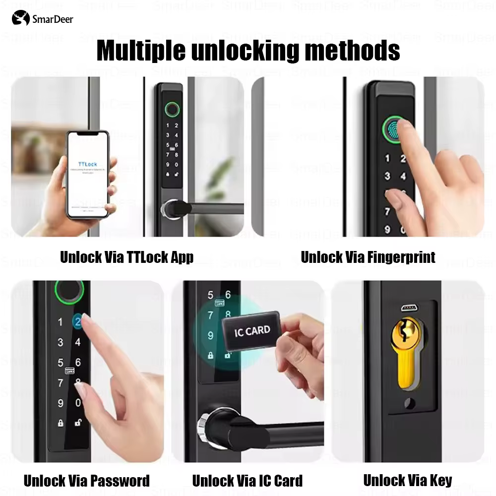 Serrure intelligente pour porte coulissante étanche IP65 SmarDeer, serrure à empreinte digitale pour porte coulissante en aluminium à pont thermique Tuya WiFi