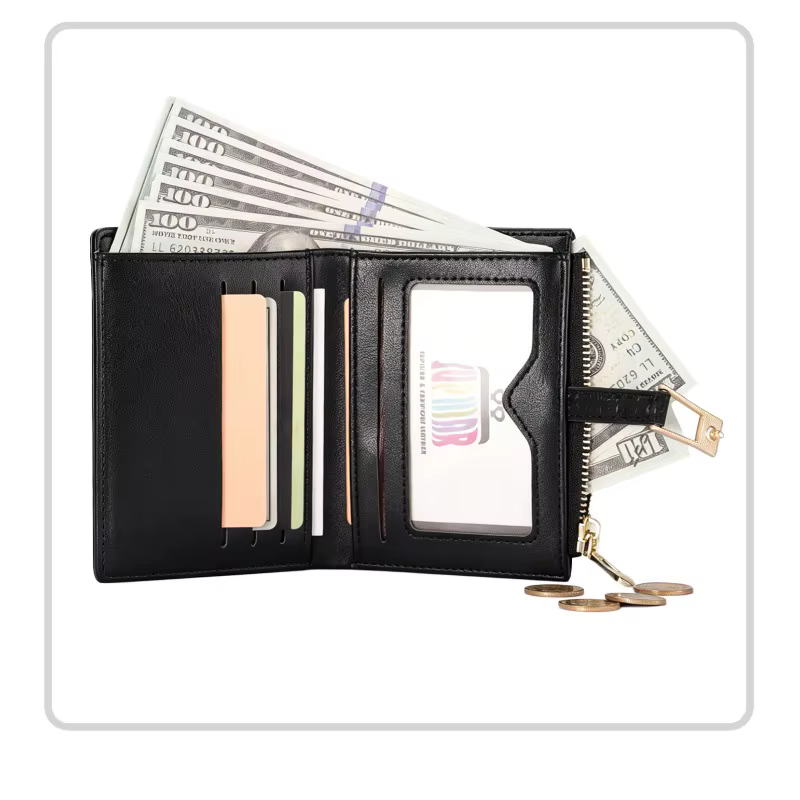 Portefeuille court pour femme en cuir PU, motif foncé, texture raffinée, poche à monnaie zippée, sac à main de créateur pour usage quotidien