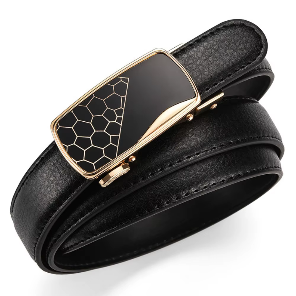 Ceinture noire de haute qualité avec boucle automatique pour femme
