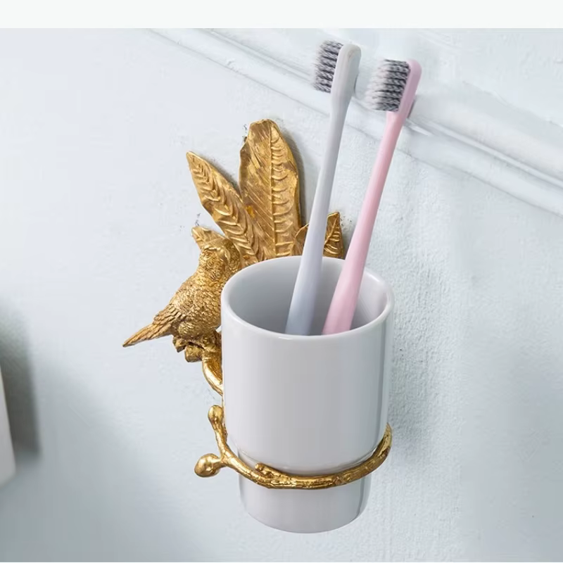 Support mural pour brosses à dents et gobelets de bain de bouche, accessoires de salle de bain, supports pour gobelets de couple, support de rangement en laiton pour articles de toilette